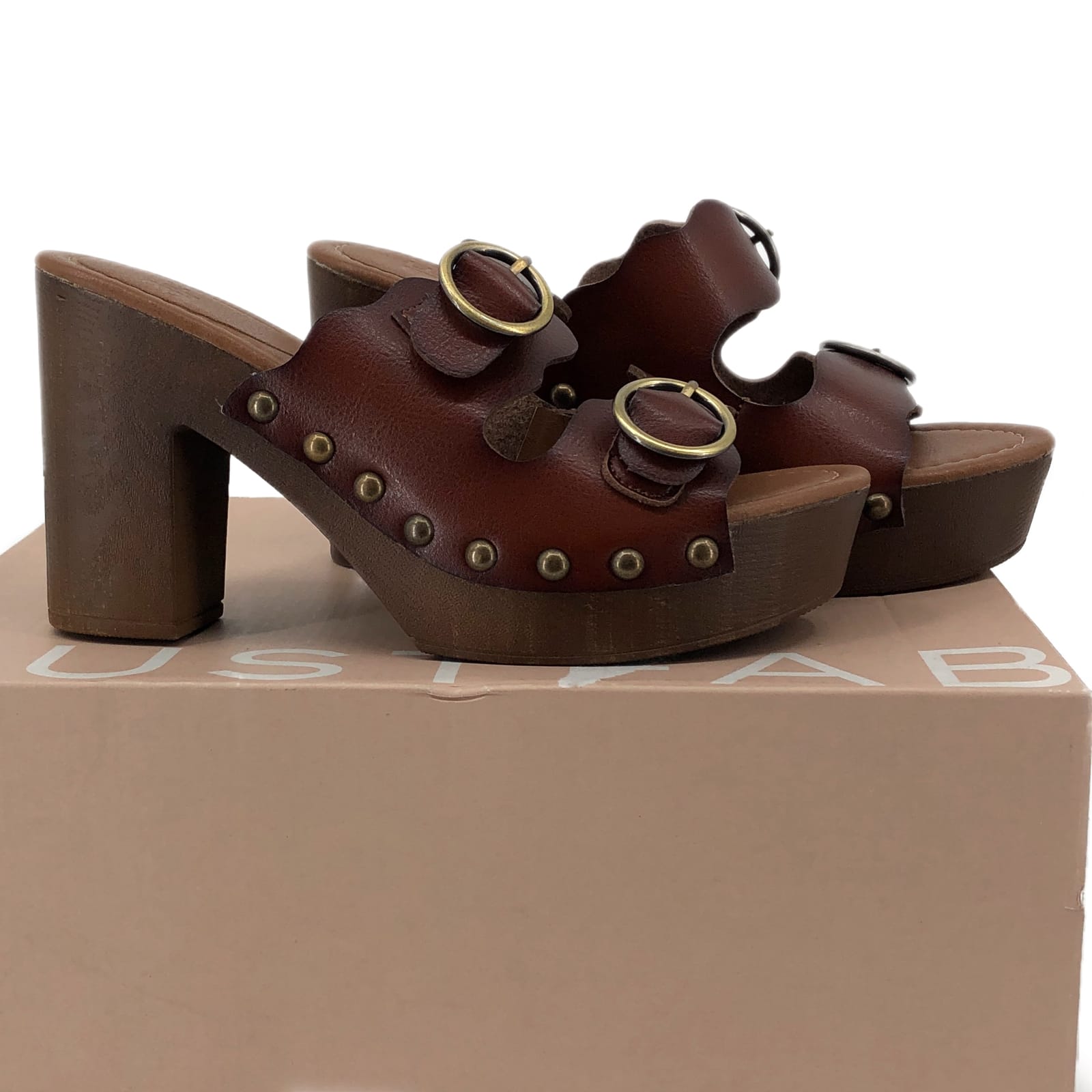 Just Fab Brown Leather Sandal Heels