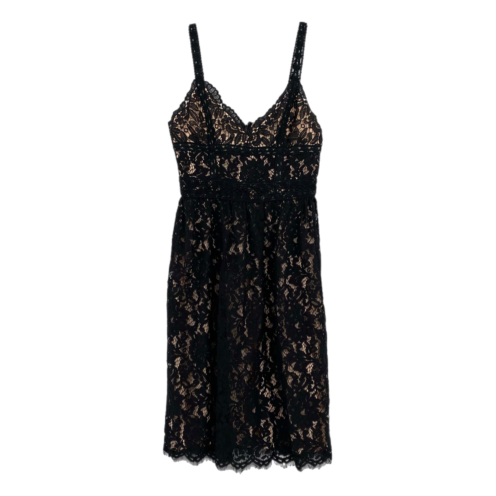 HD in Paris Black Tan Lace Overlay Midi Dress