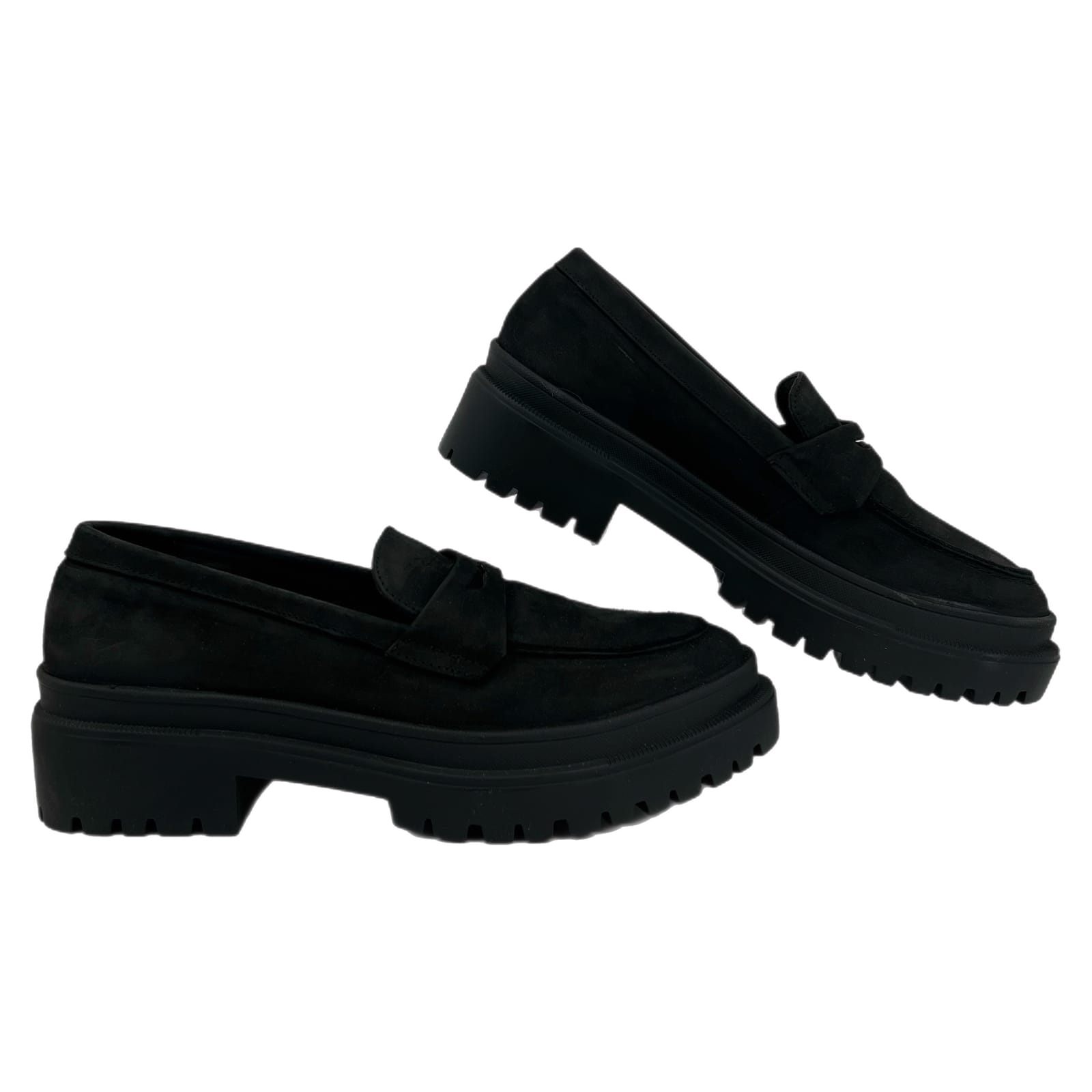 Patina Black Suede Chunky Loafers