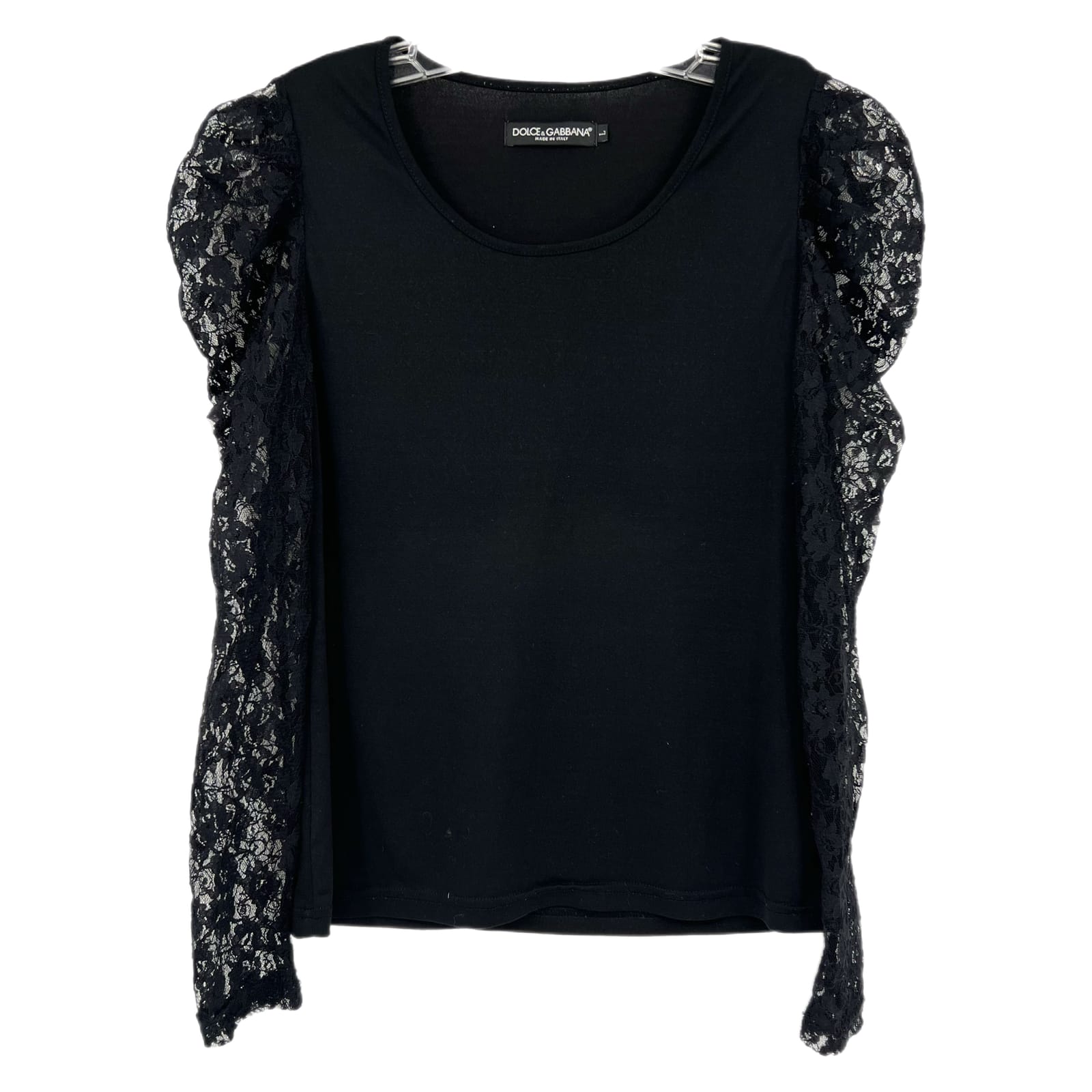 Dolce & Gabbana Black Lace Puff Sleeve Top