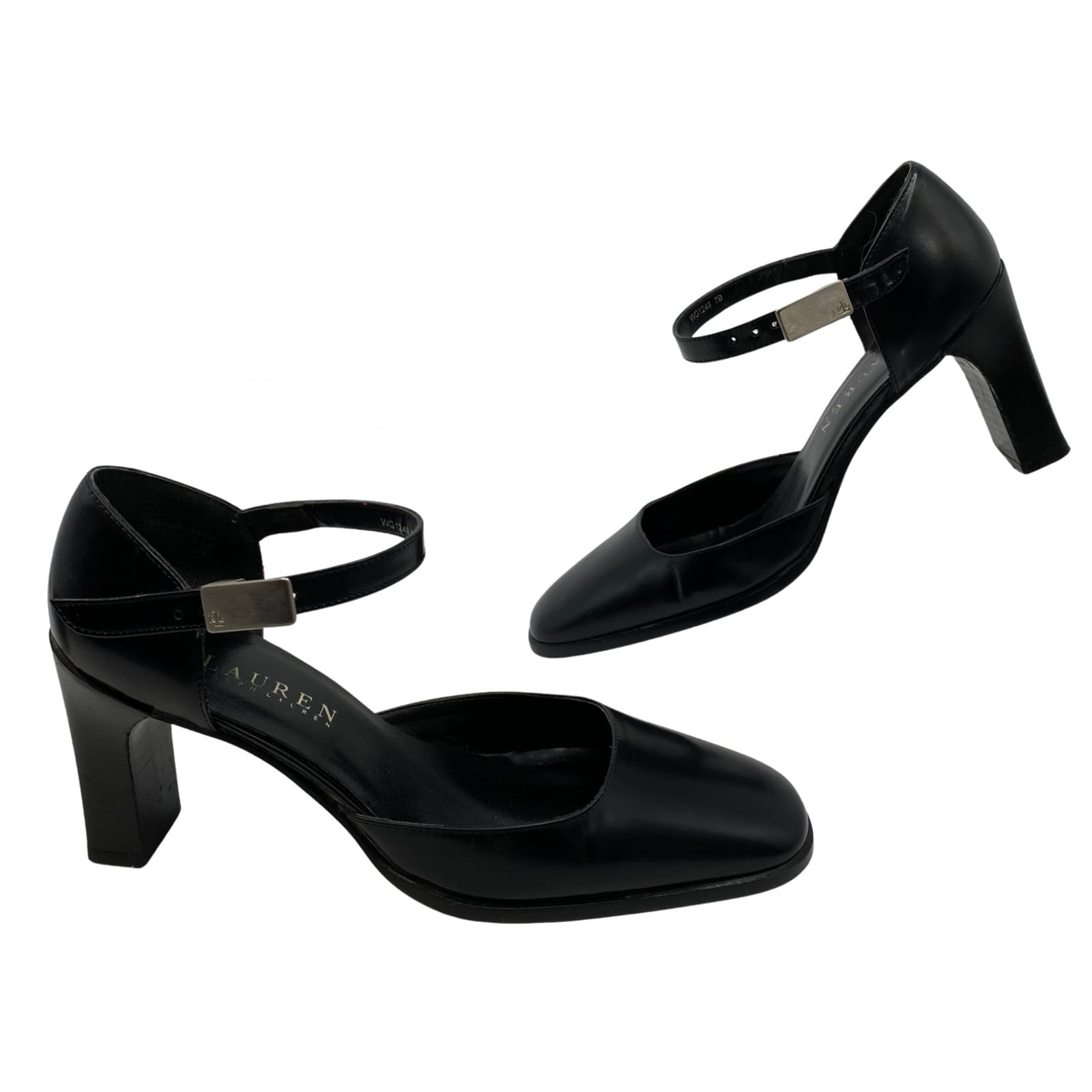 Lauren Ralph Lauren Black Leather Ankle Strap Heels