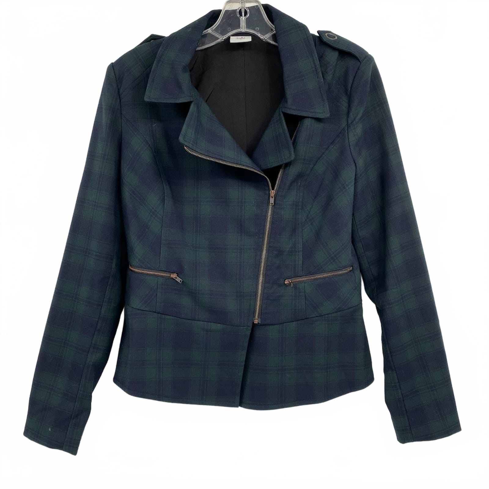 Cabi Green Blue Plaid Zip-Up Jacket