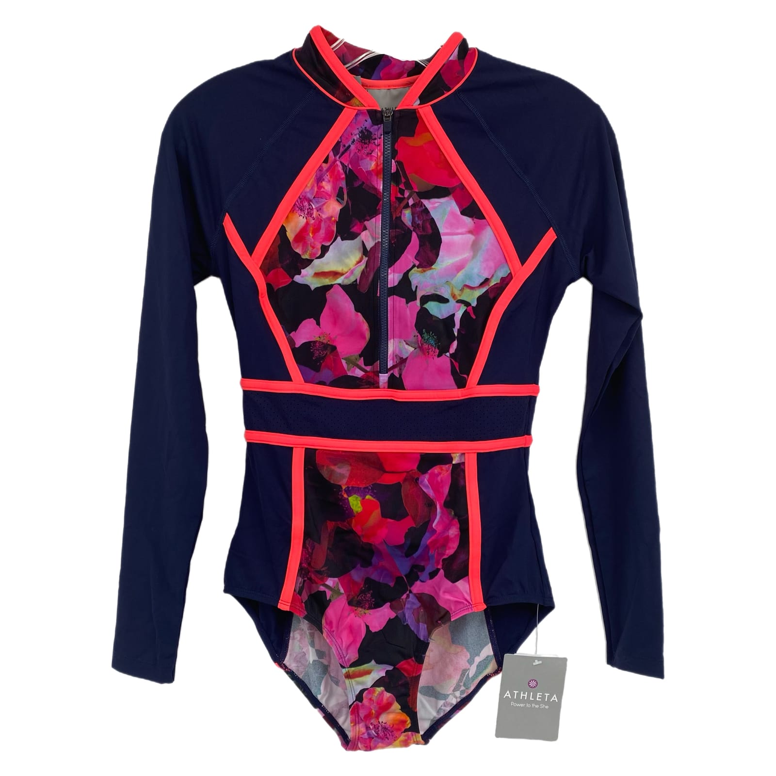 Athleta Blue Orange Long Sleeve One Piece Swimsuit