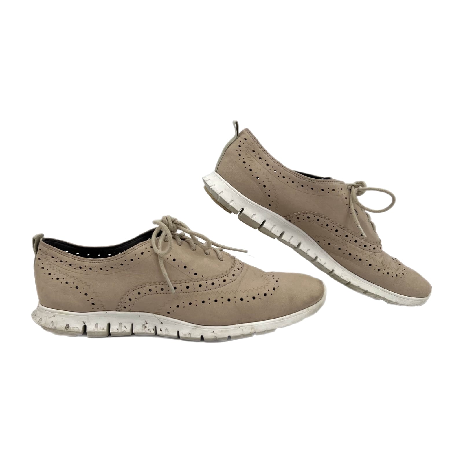 Cole Haan Beige Zerogrand Lasercut Lace Up Brogue Loafers