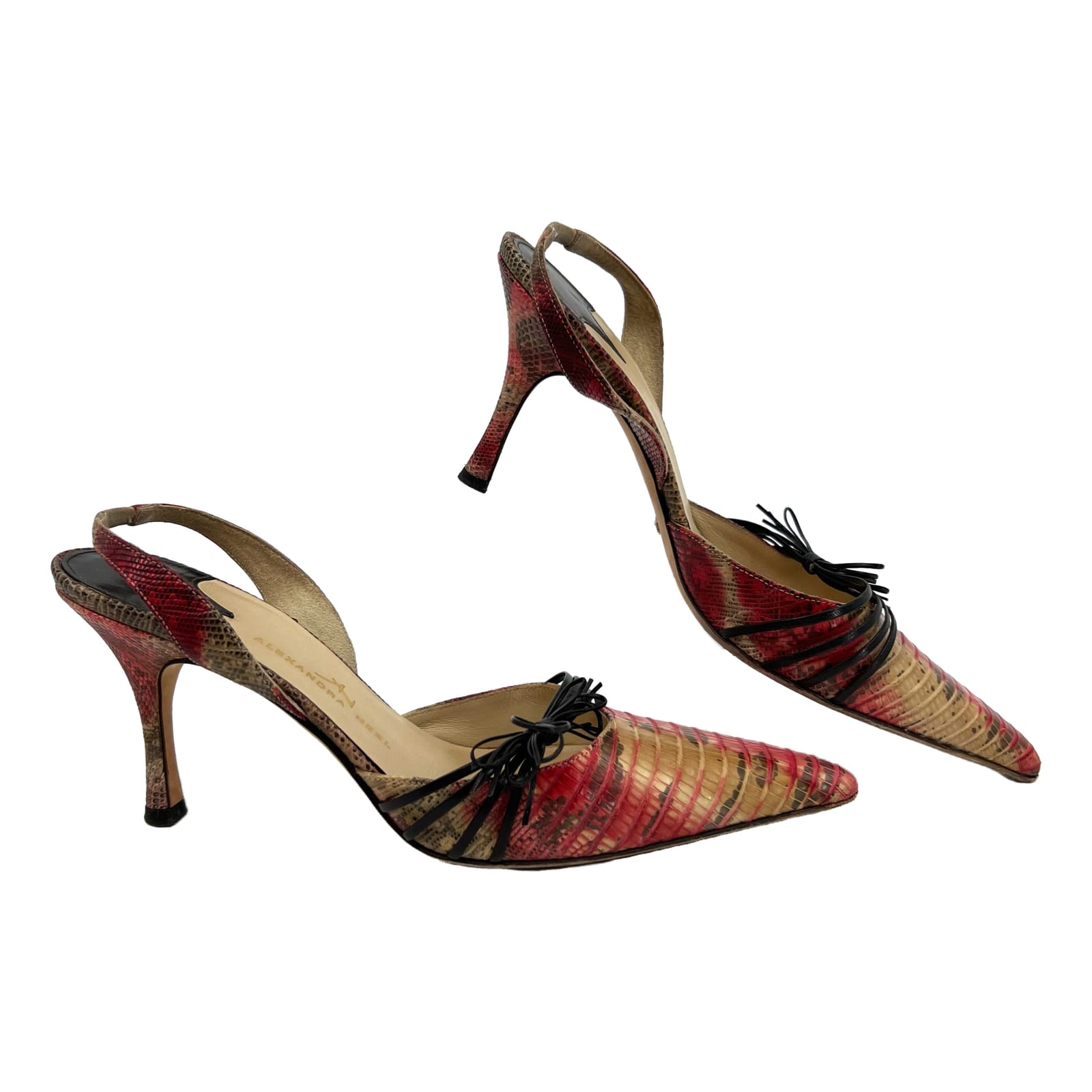 Alexandra Neel Red Beige Bow Slingback Heels