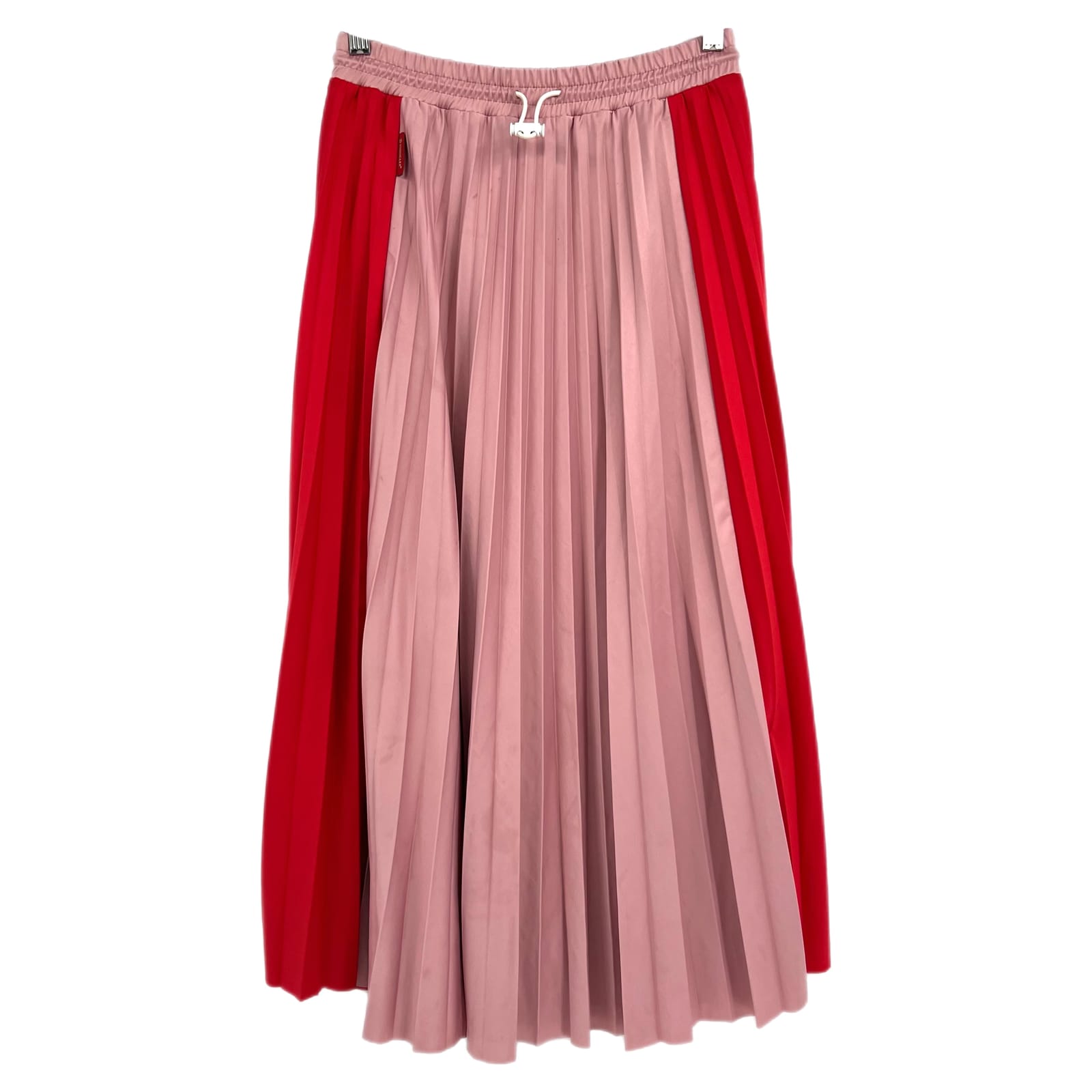 Moncler Pink Red Drawstring Waist Pleated Midi Skirt