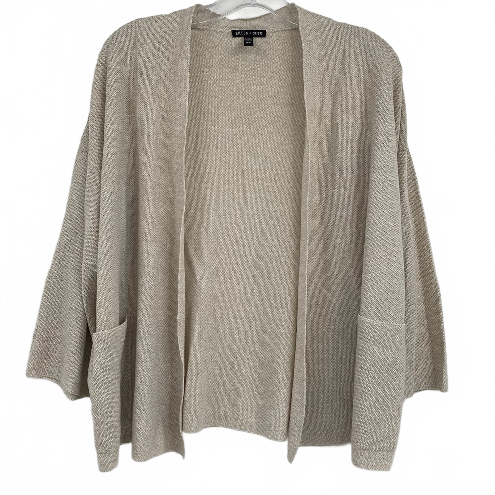 Eileen Fisher Beige Linen Cotton Knit Cardigan