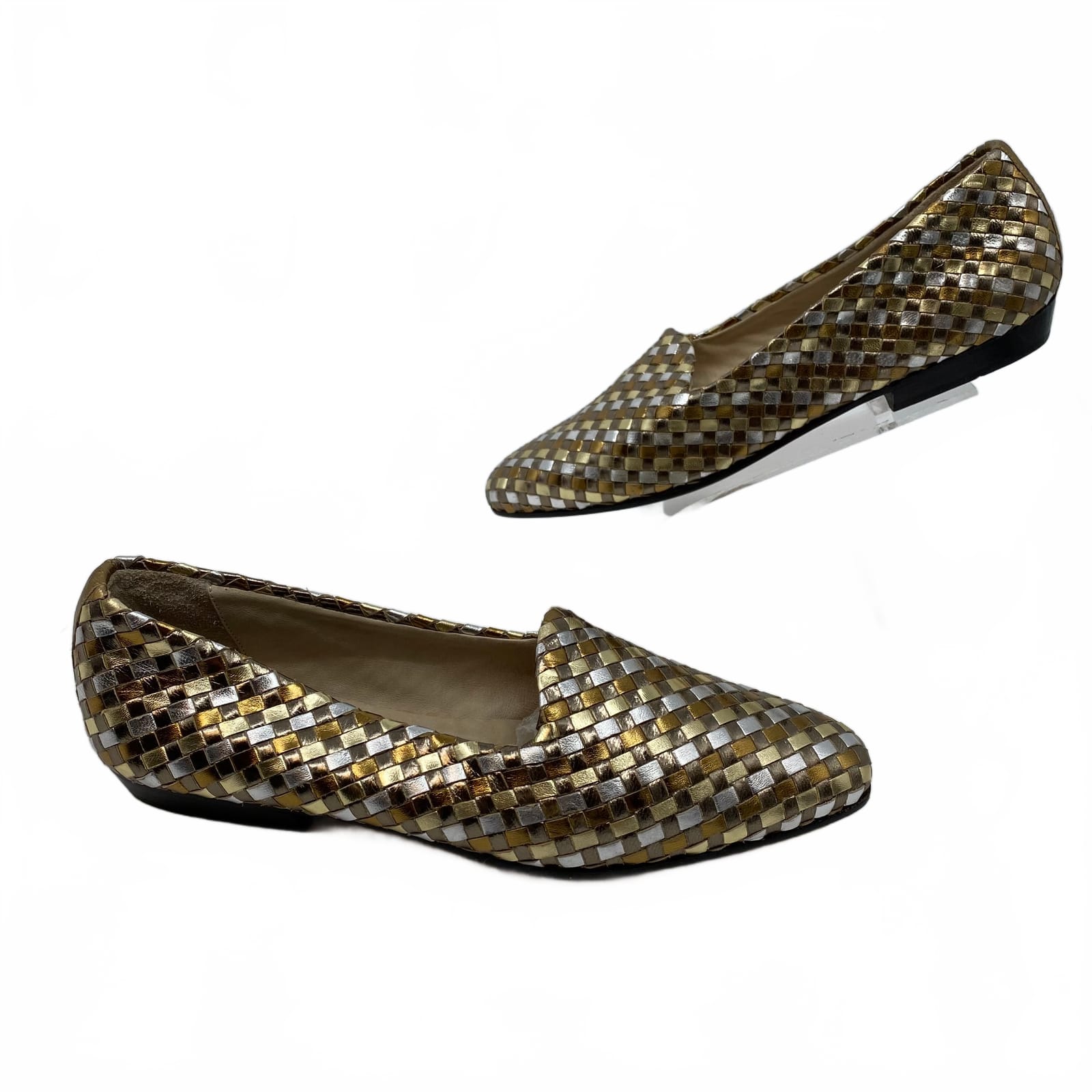 Sesto Meucci Gold Woven Leather Flats