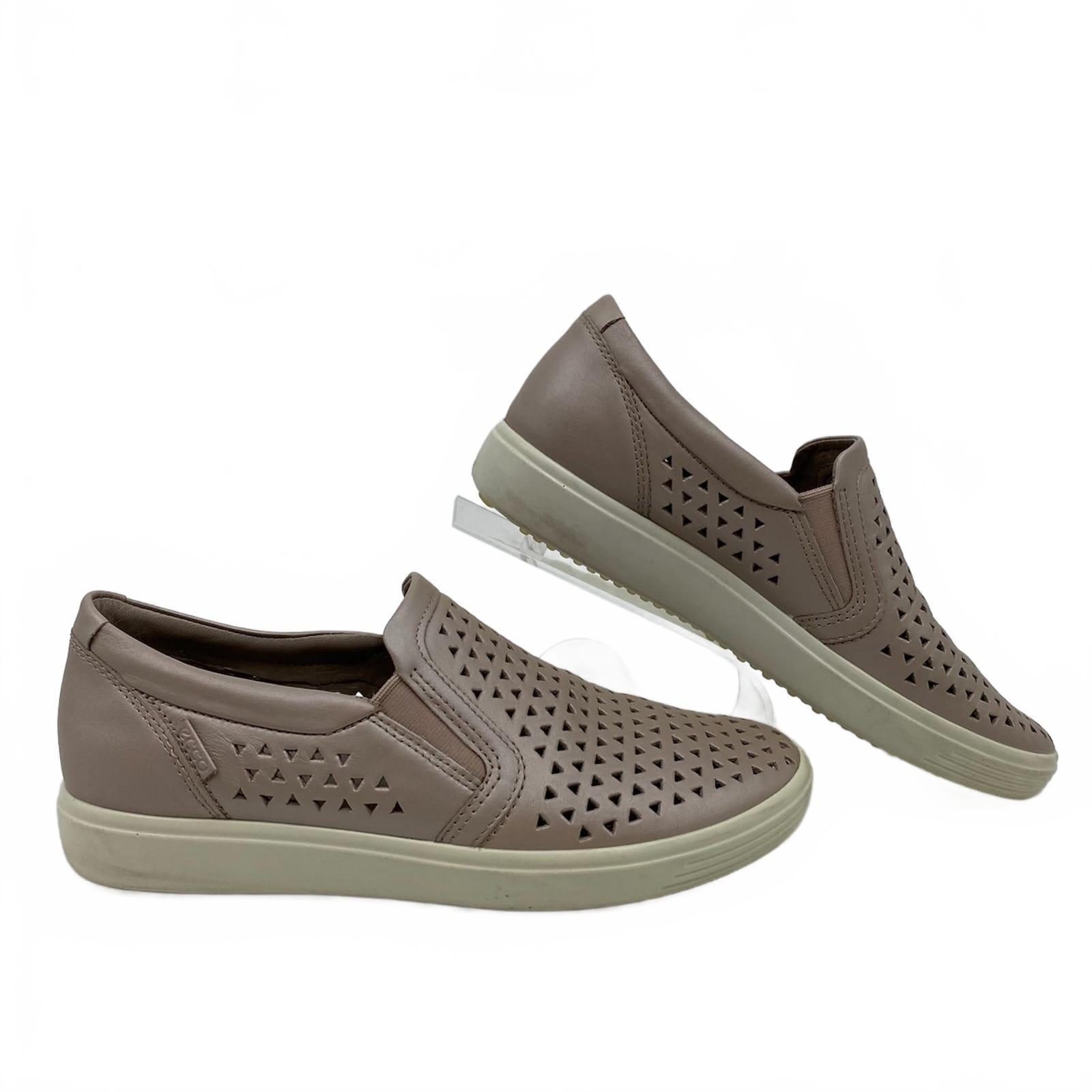 Ecco Beige Laser Cut Slip-On Sneakers
