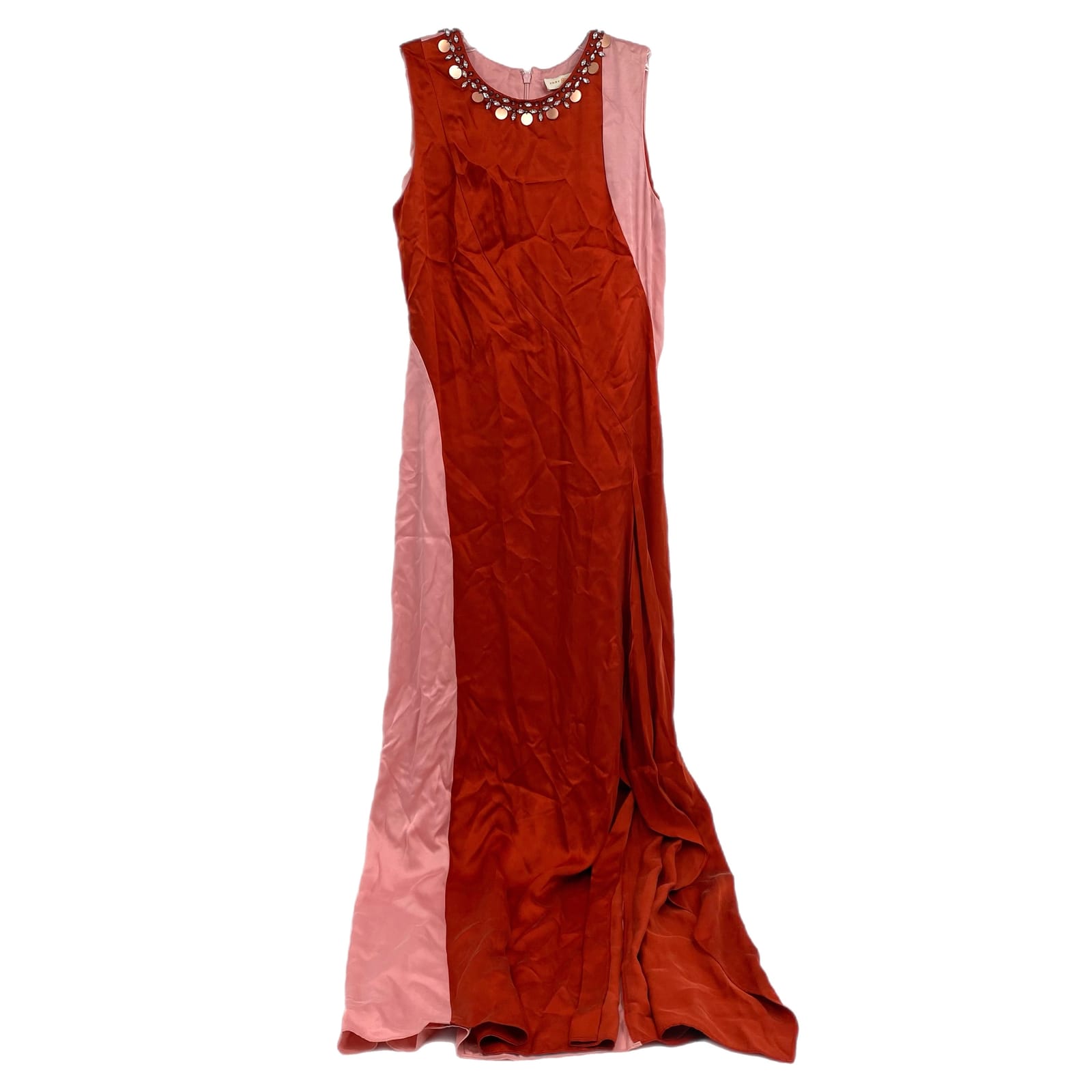 Tory Burch Orange Pink Rhinestone Beaded Neck Courtney Gown