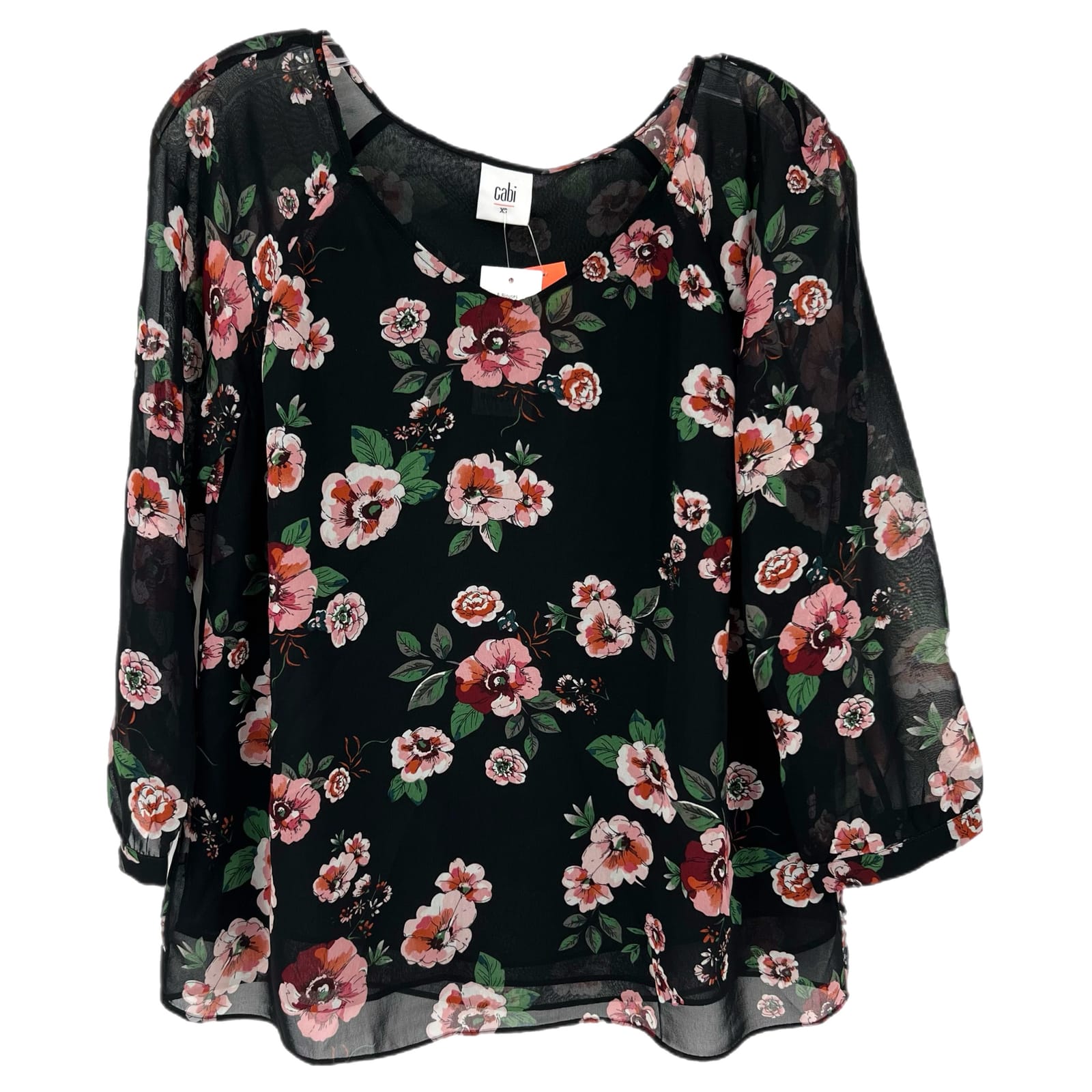 CAbi Black Floral Long Sleeve Blouse