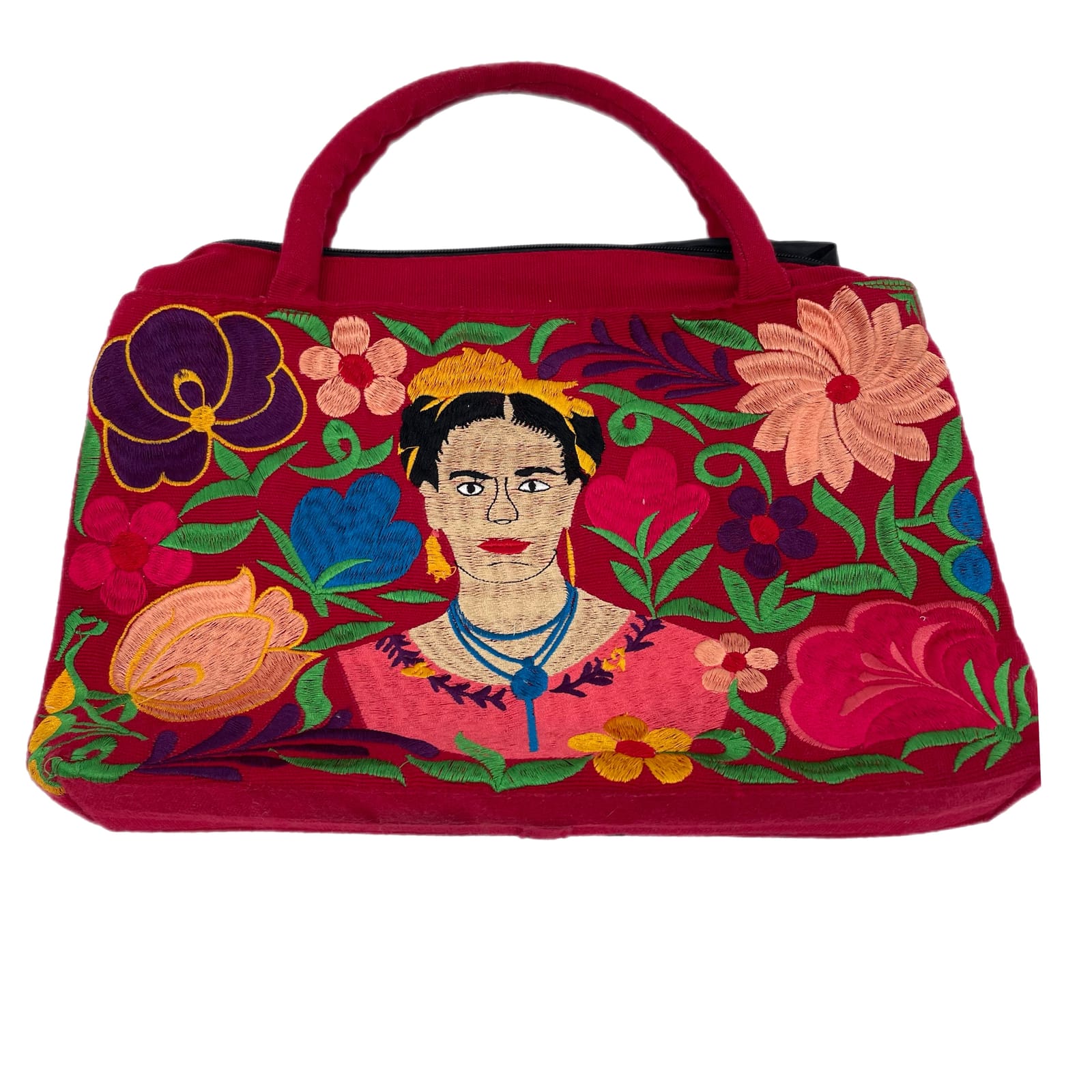 Vibrant Red Frida Kahlo Embroidered Tote