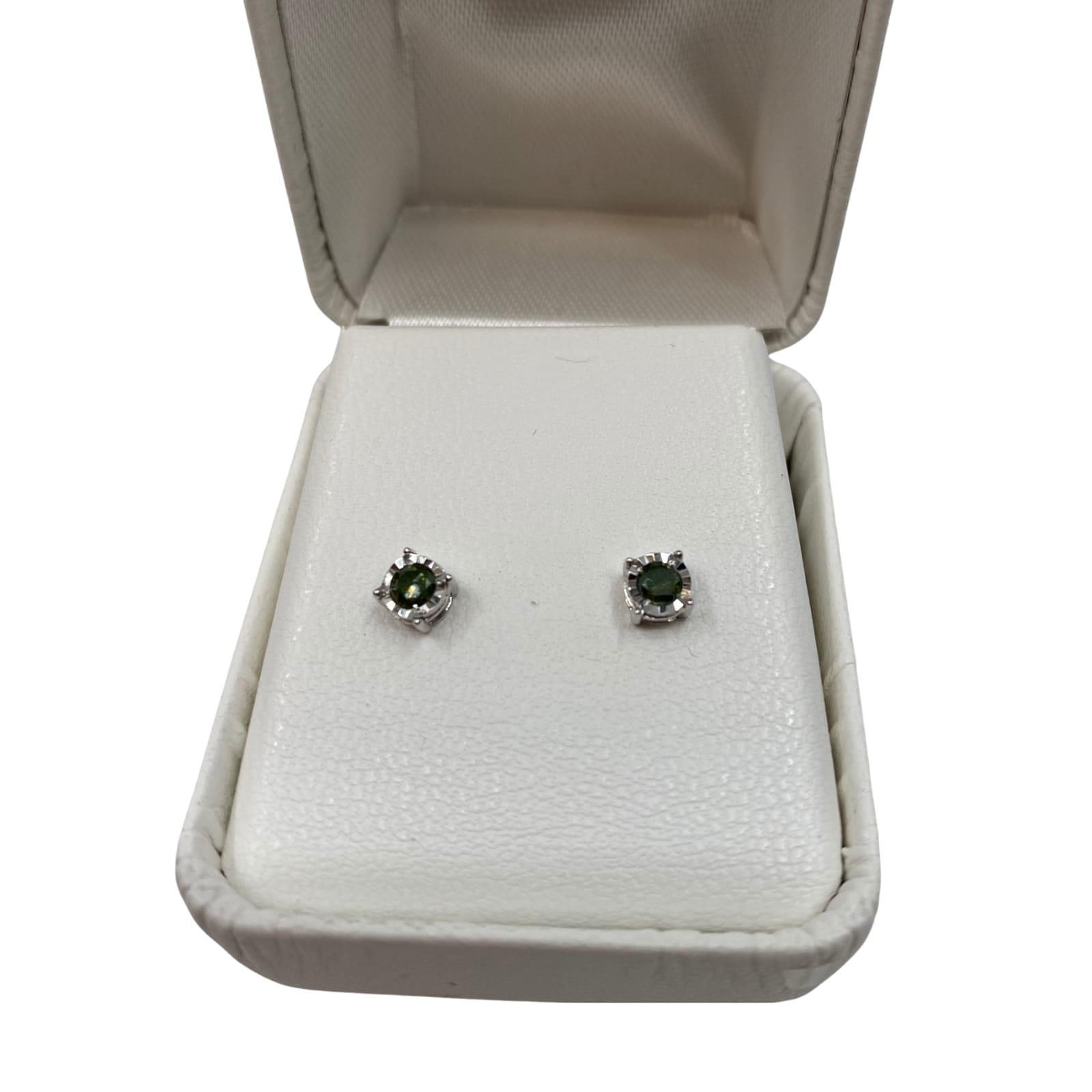 Elegant Green Rhodium Plated Diamond Stud Earrings
