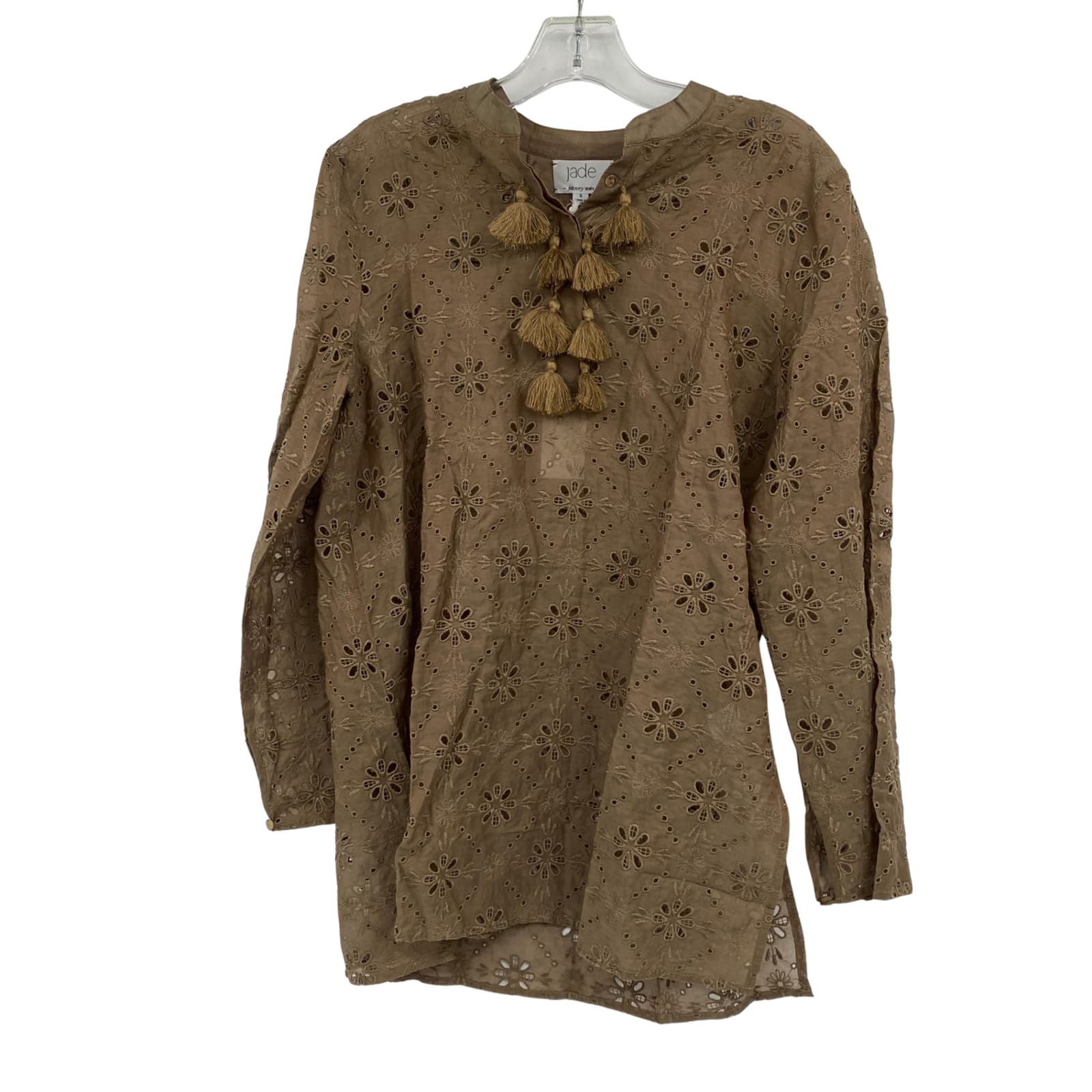 Johnny Was Brown Cotton-Silk Long Sleeve Tunic Blouse