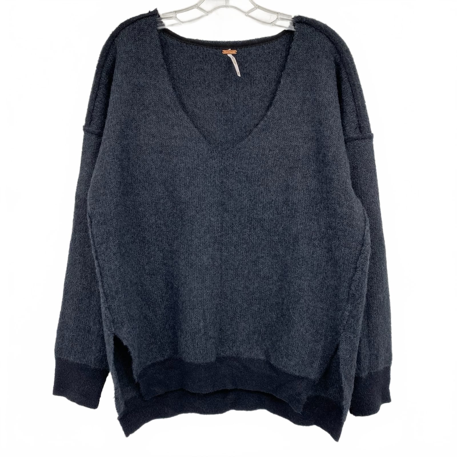 Free People Gray Nylon V-Neck Pullover