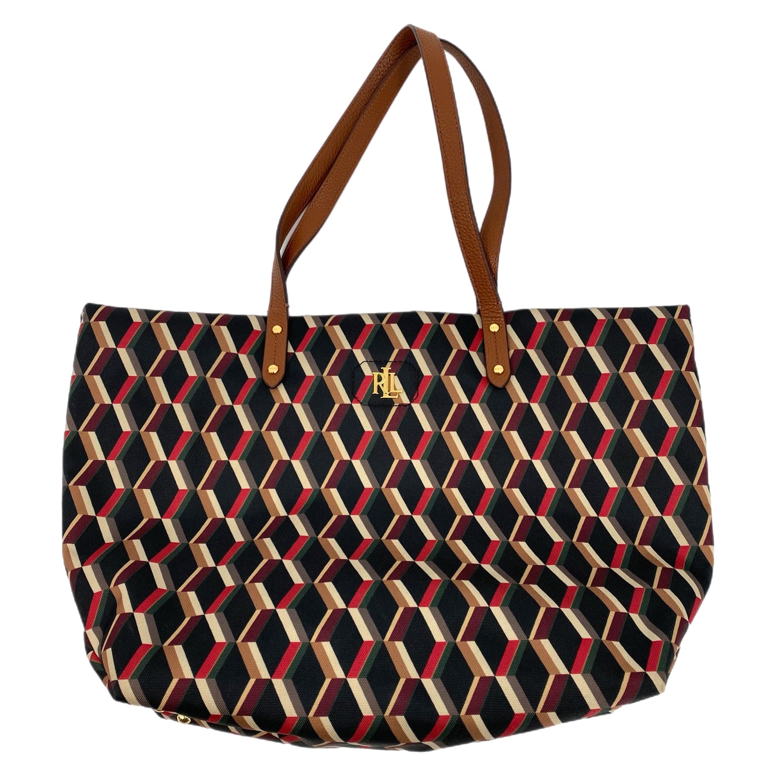 Ralph Lauren Black Red Geometric Zip Tote