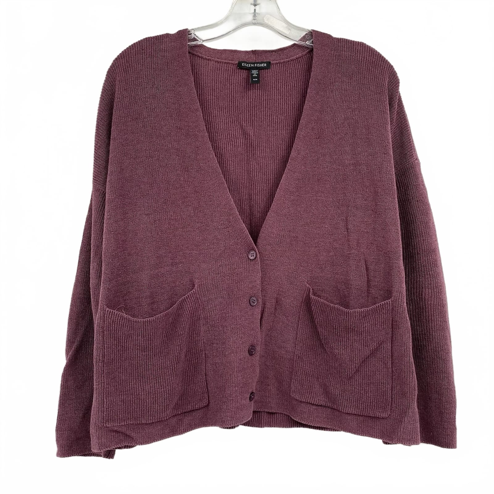 Eileen Fisher Purple Linen Cotton Knit Cardigan