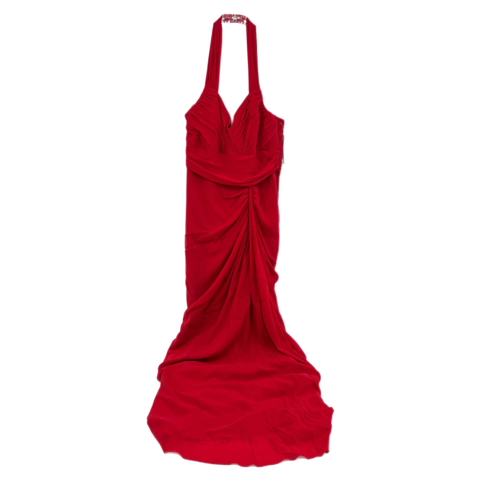 Badgley Mischka Red Ruched Halter Formal Maxi Dress