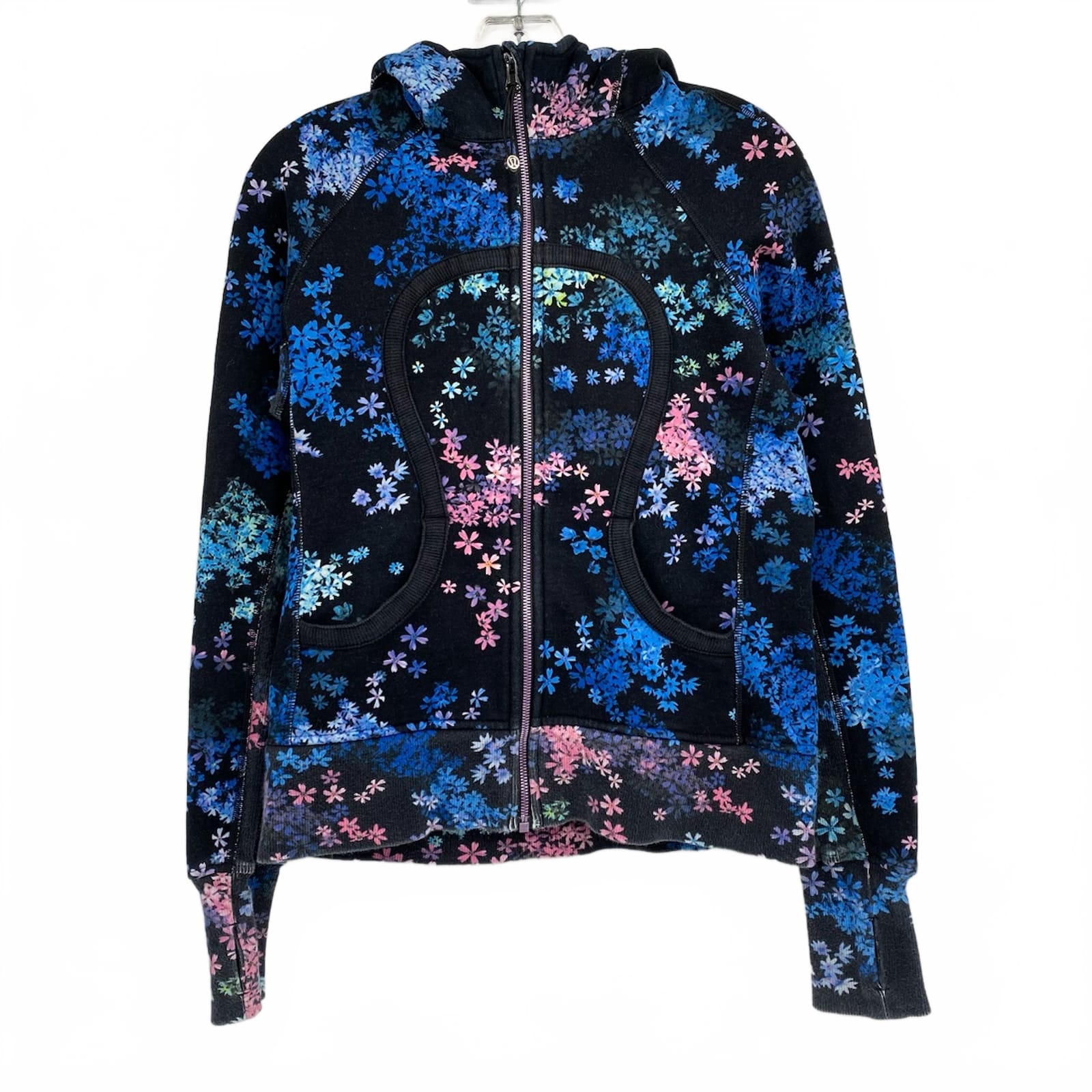 Lululemon Black Blue Floral Full Zip Sweatshirt