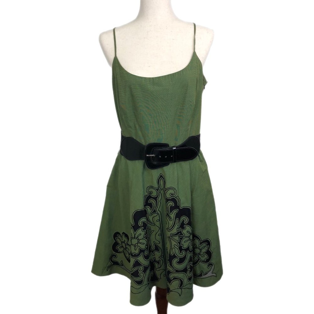 Steve Madden Green & Black Belted A-Line Dress