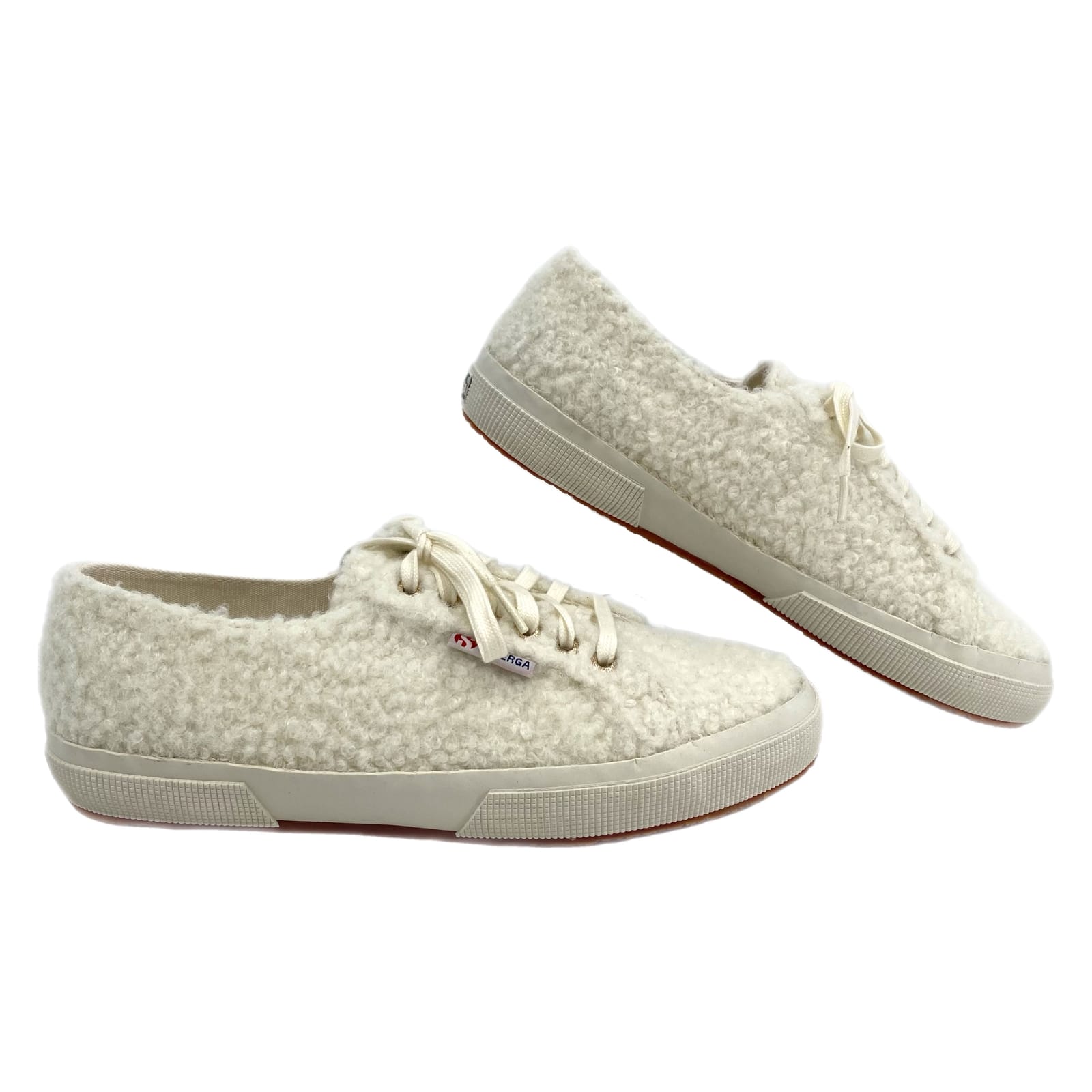 Superga White Curly Wool Fuzzy Sneakers