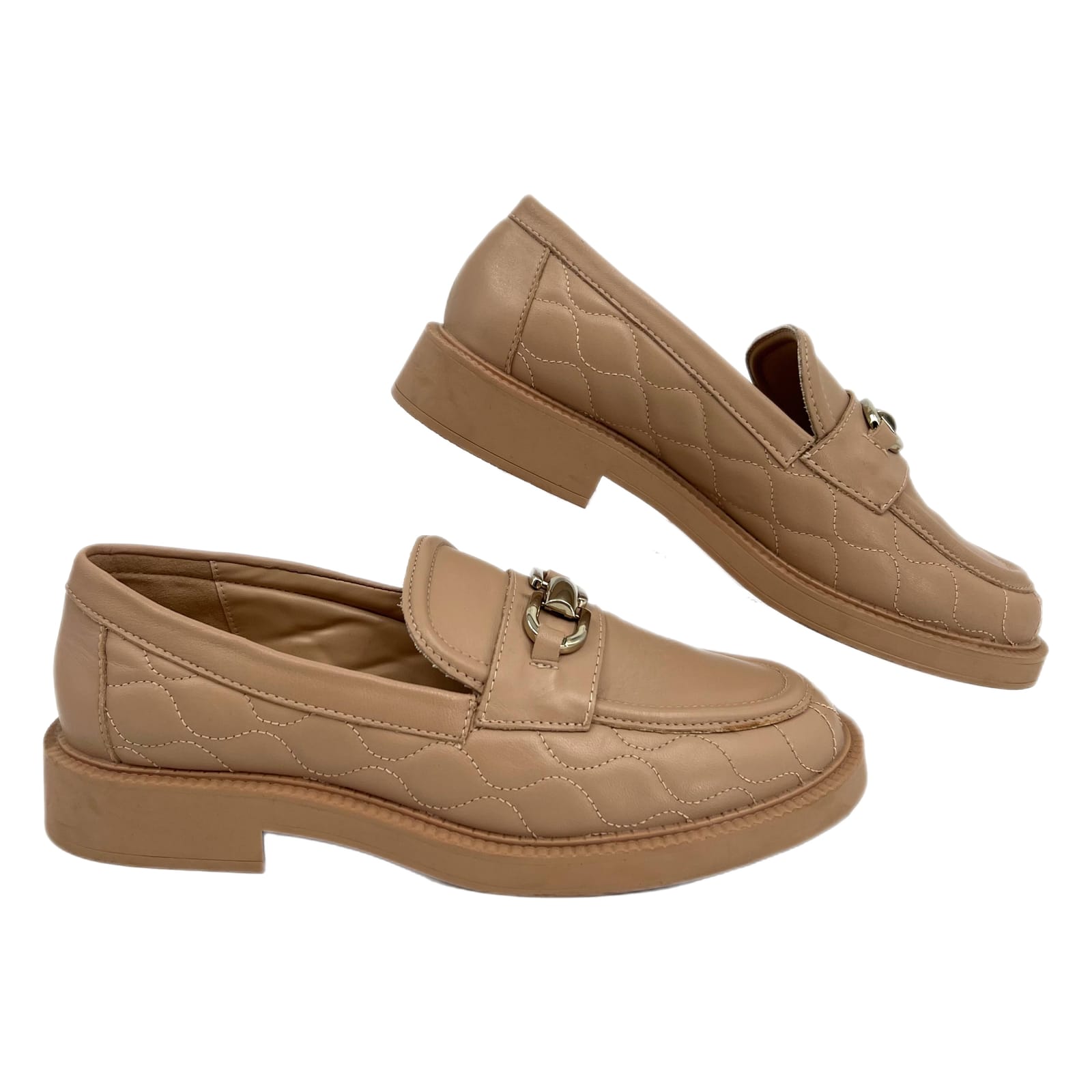 Zara Tan Quilted Pull-On Loafers
