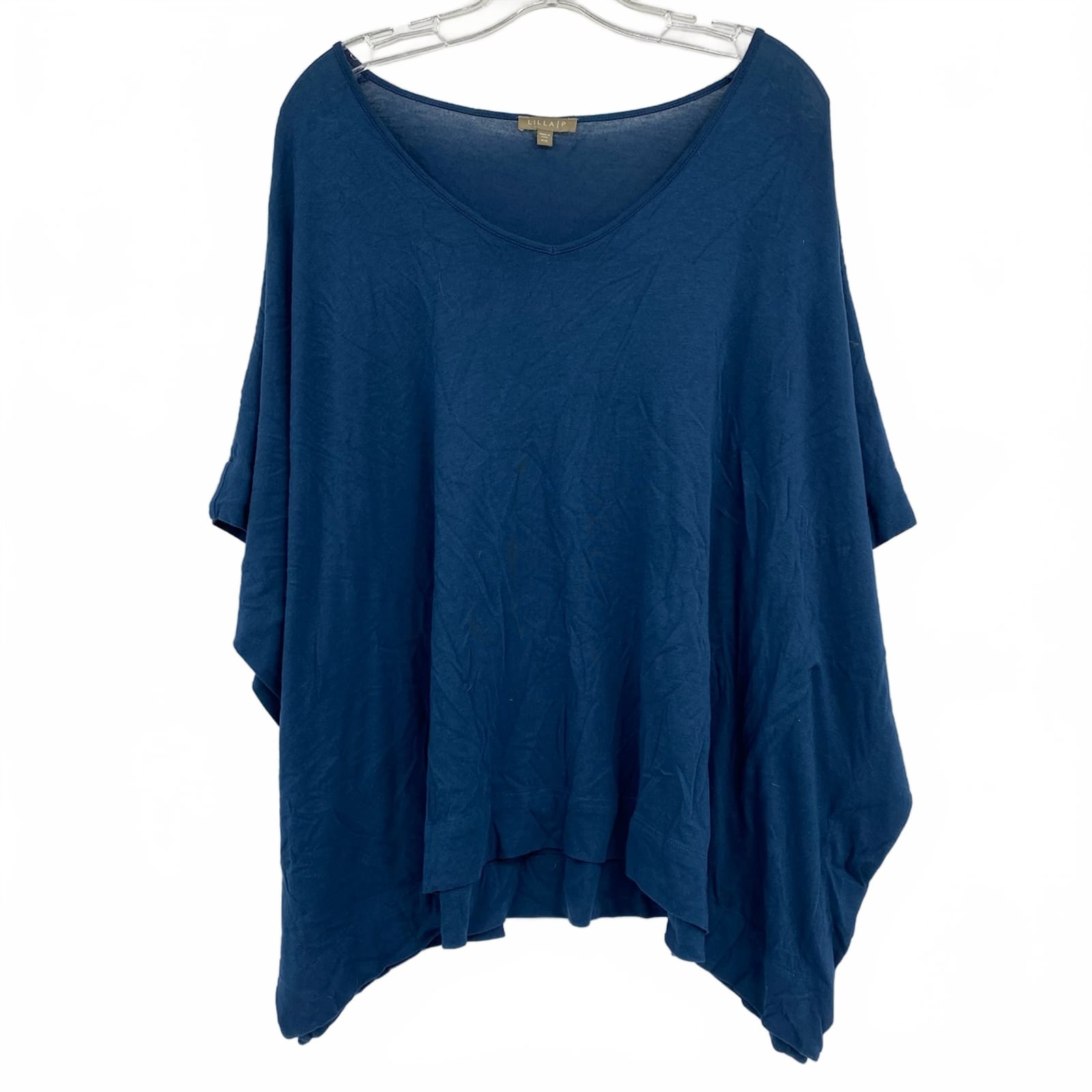 Lilla P Blue Cotton Modal Short Sleeve Batwing Blouse