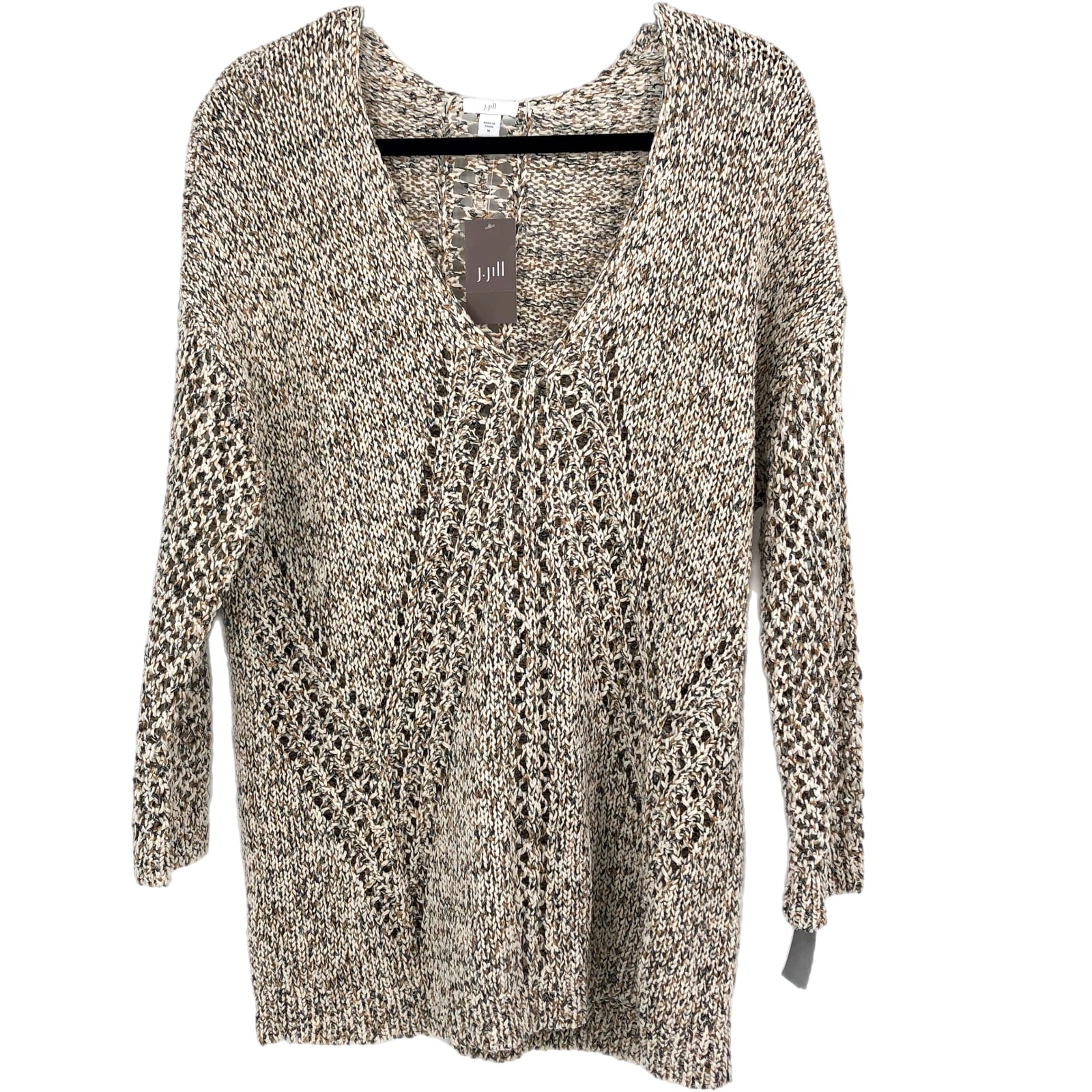 J. Jill Beige-Brown Cotton-Polyester V-Neck Sweater