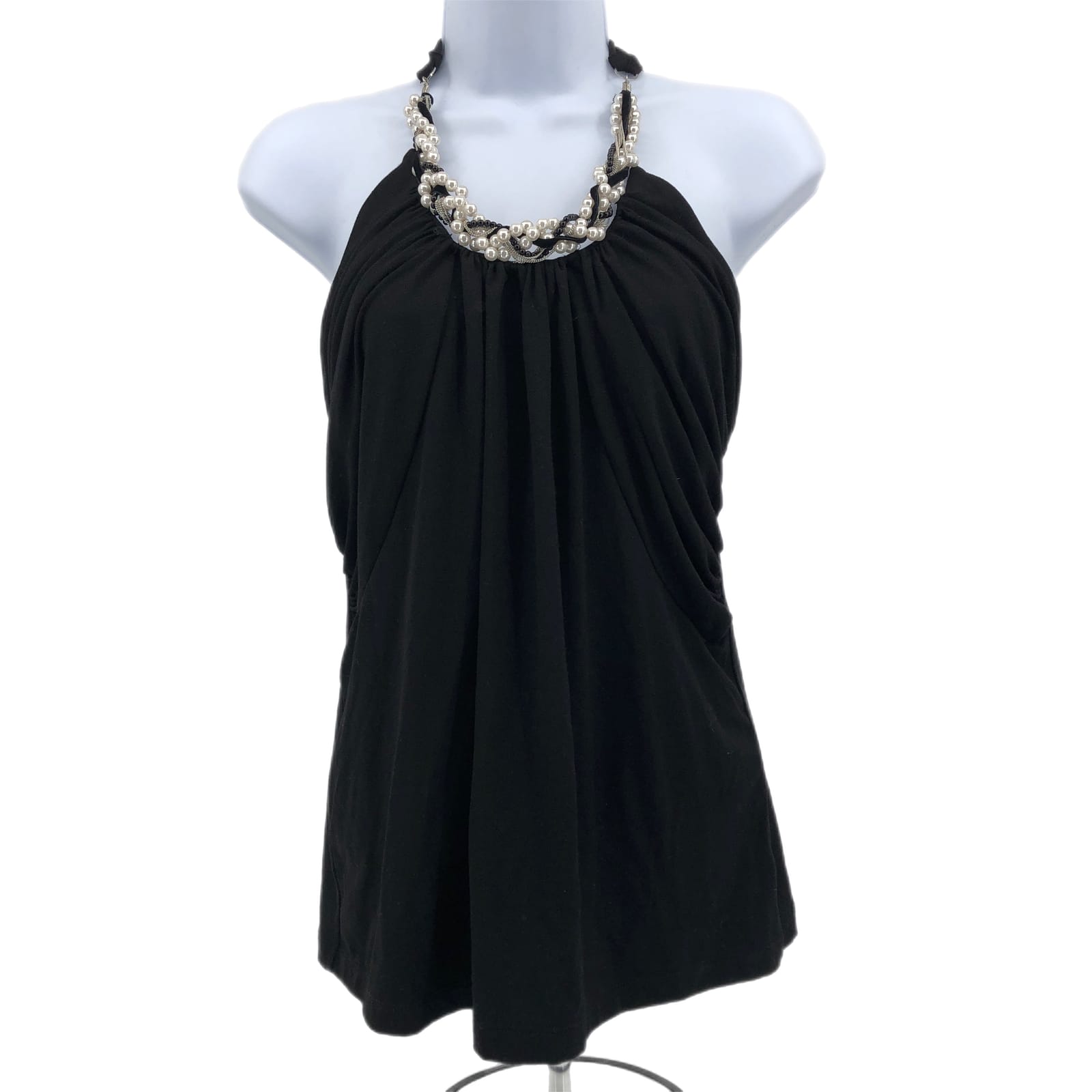 White House Black Market Black and White Beaded Slimming Tank Top