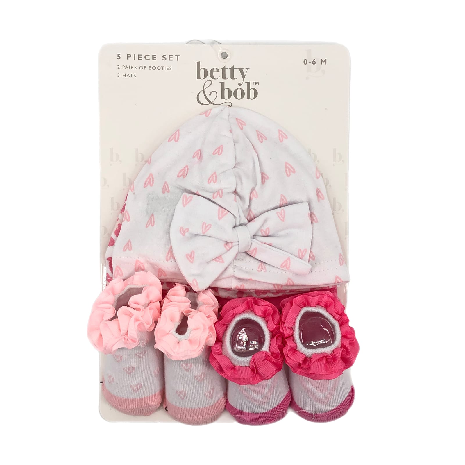 Betty & Bob Pink and White Beanie with Ruffle & Bow Accents