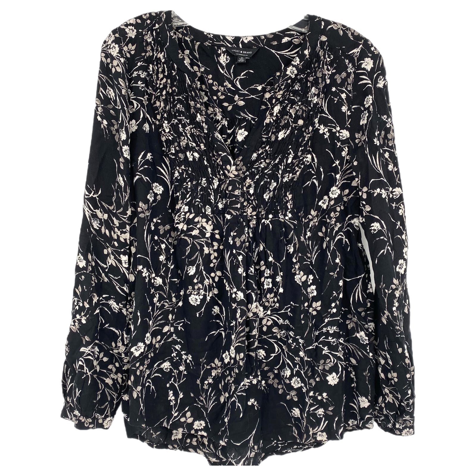 Lucky Brand Black Floral V-Neck Blouse