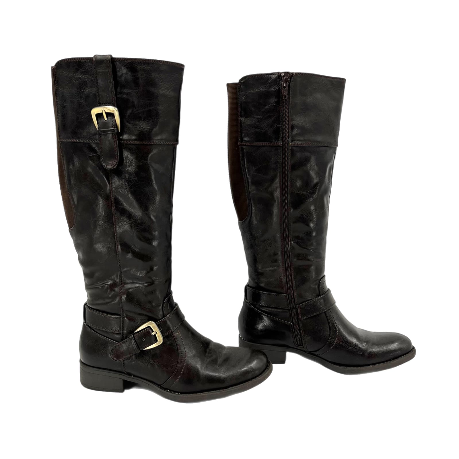 Great Northwest Brown Buckle Accented Heeled Boots