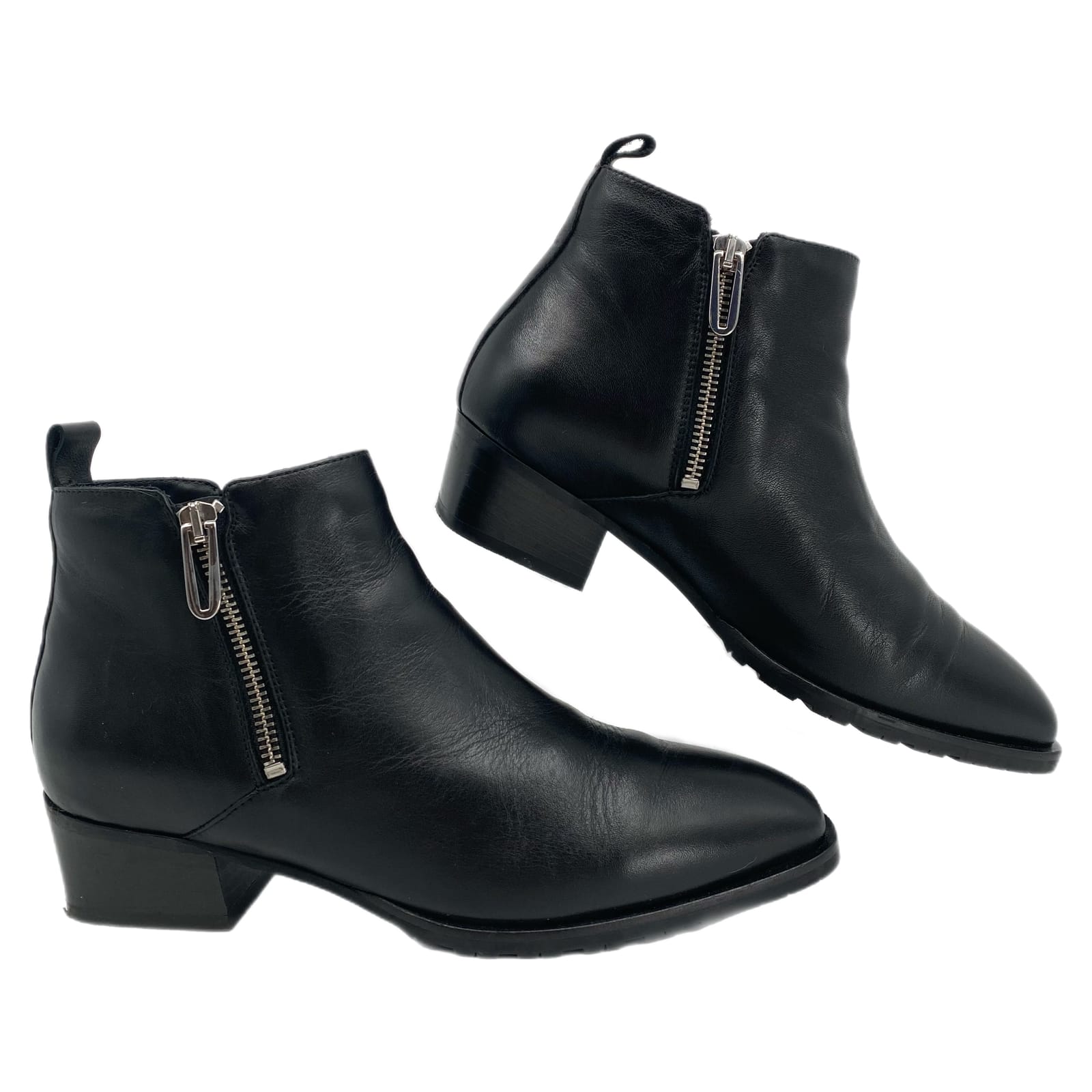 Aquatalia Black Leather Zipper Ankle Booties