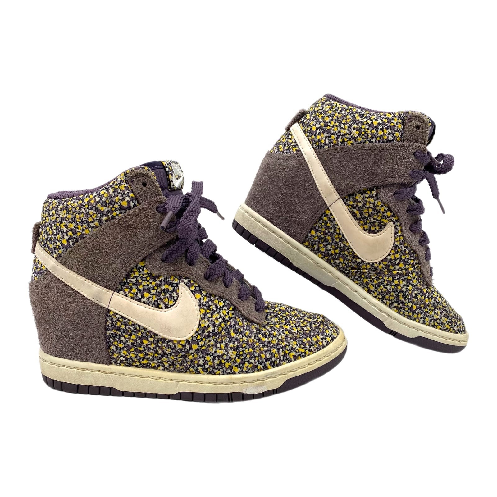 Nike Purple Yellow Floral Dunk Sky Hi Wedge Sneakers