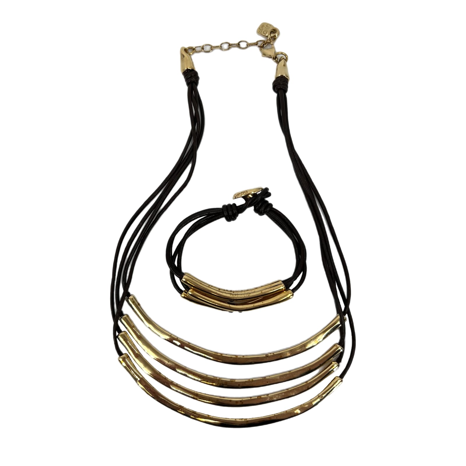 UNO de 50 Gold Brown Leather Layered Necklace Set