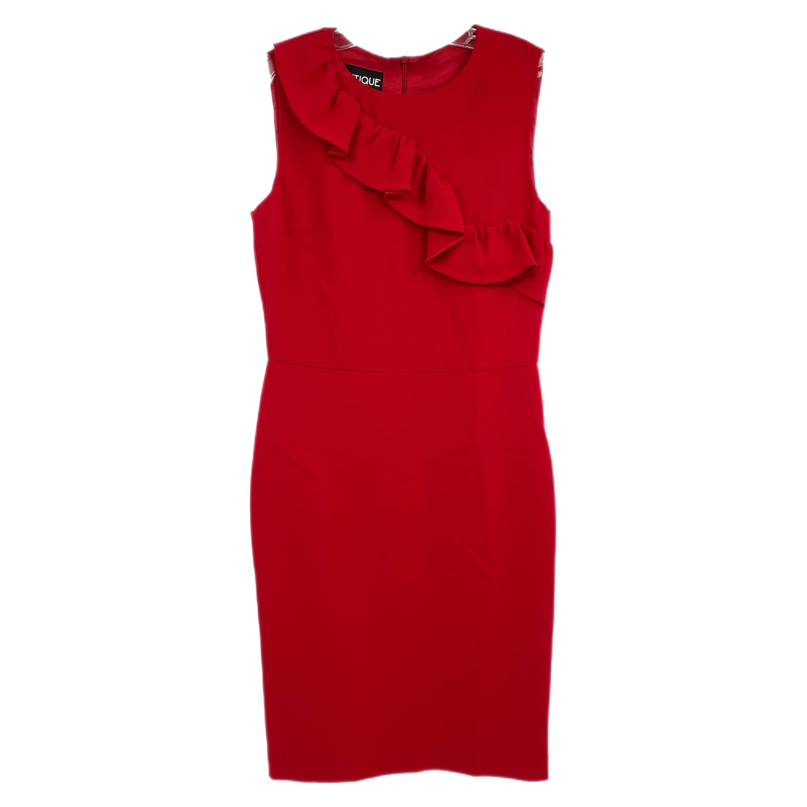 Moschino Red Ruffle Accent Knee-Length Pencil Dress