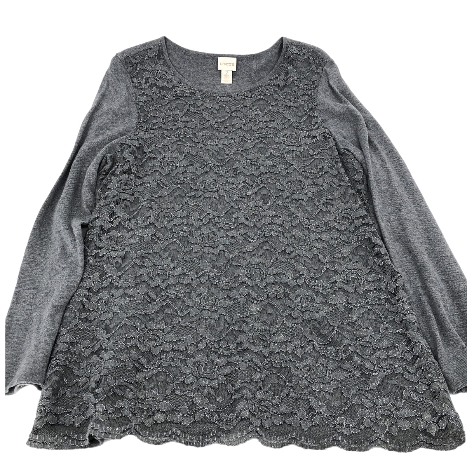 Chico's Gray Cotton Long Sleeve T-Shirt