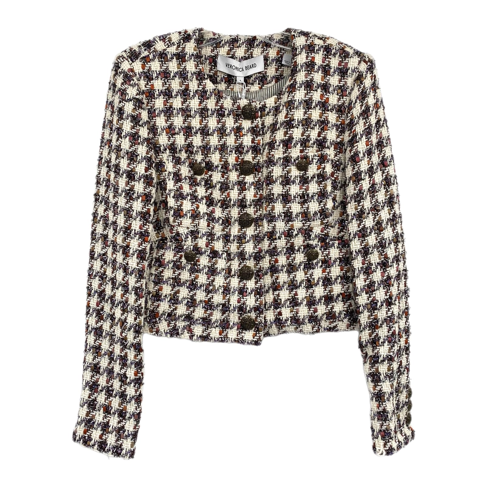 Veronica Beard Cream Brown Metallic Tweed Jacket