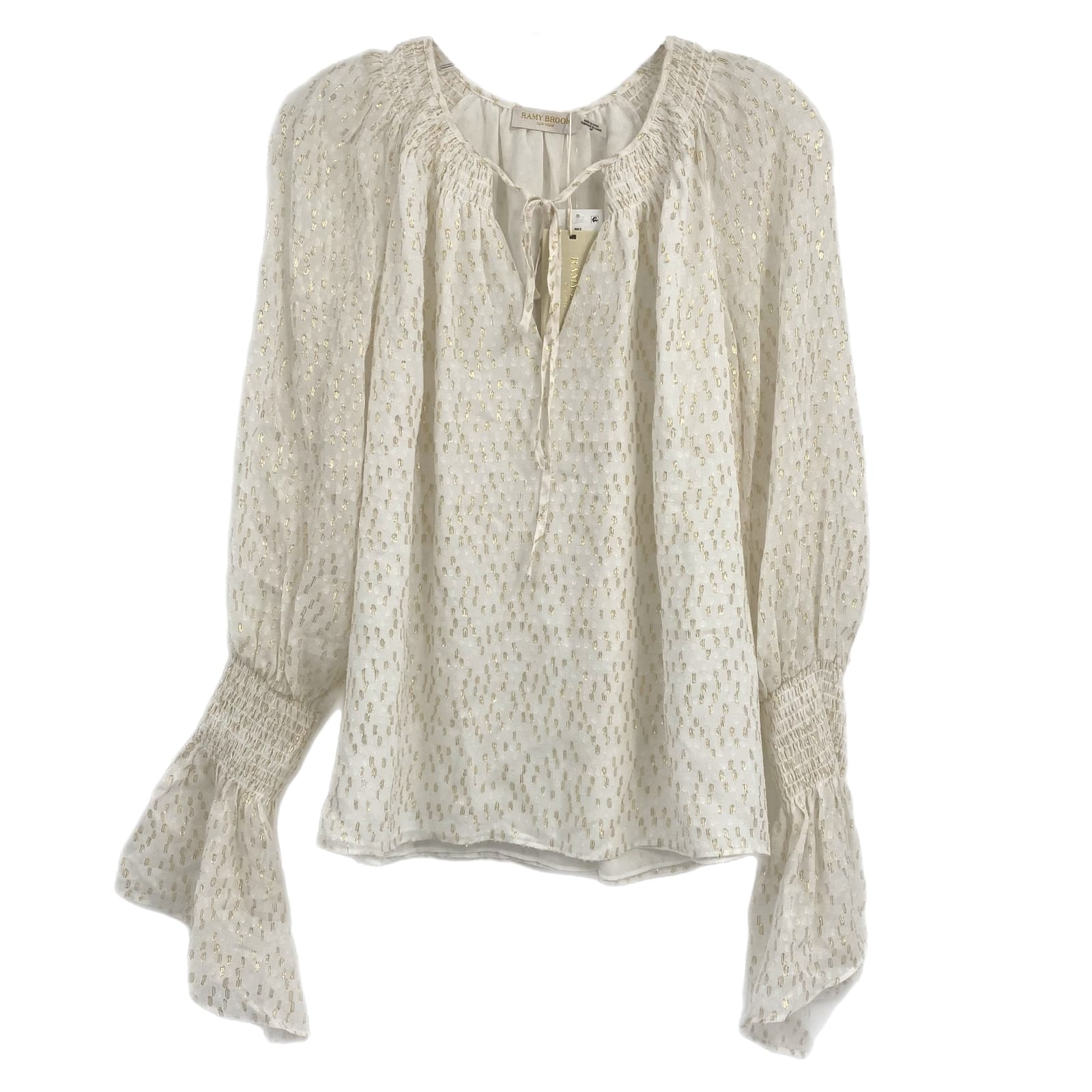 Ramy Brook White Gold Silk Peasant Blouse