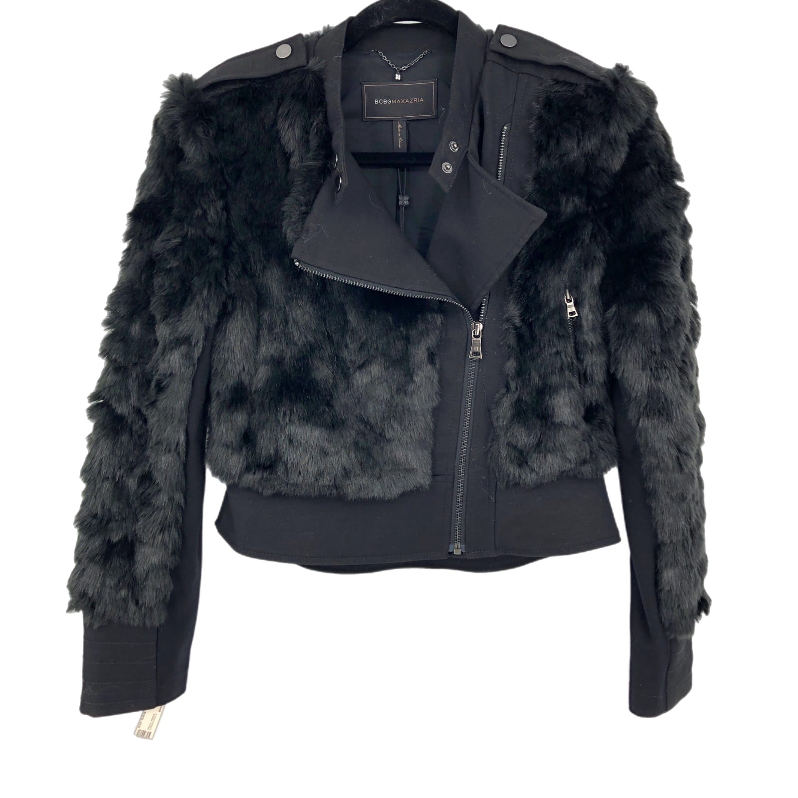 BCBGMaxAzria Black Fur Utility Jacket