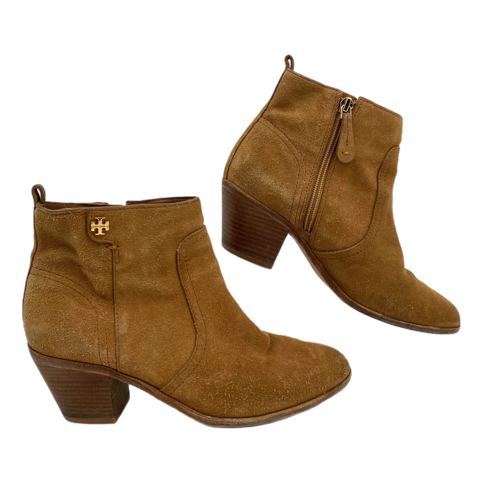 Tory Burch Brown Suede Mid-Heel Ankle Boots